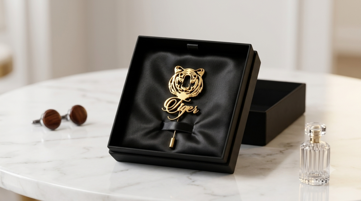 Custom 24K Gold Plated Silver Name Brooch Personalized Gift Pin