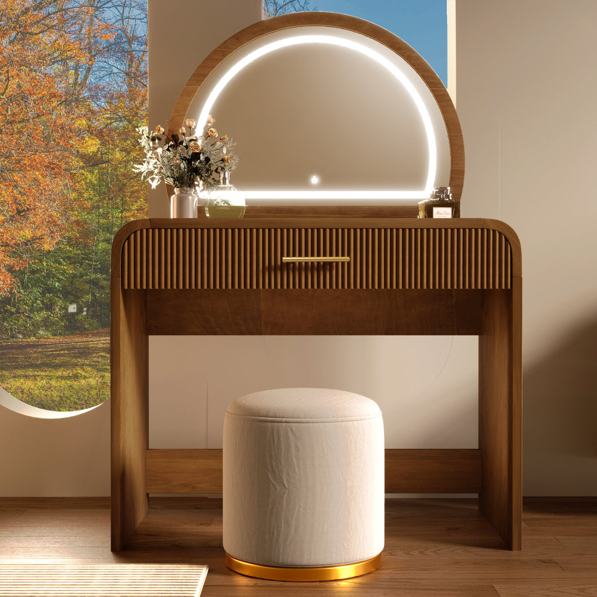 39 Makeup Vanity Table With Mirror Touch Screen Lighted Mirror, Dressing Table With Drawer For Bedroom, Espresso