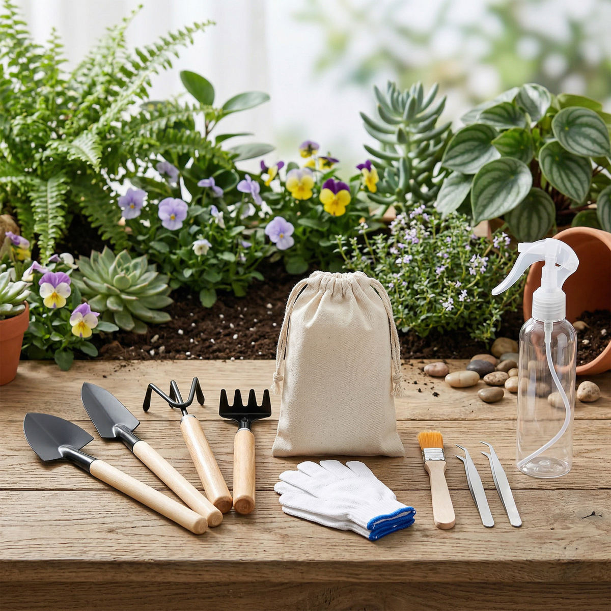 11-piece Mini Gardening Tool Set, Including Tweezers, A Spray Bottle, And A Planting Trowel For Houseplants, Herbs, And Succulents—a Gift Set For Hobby Gardeners