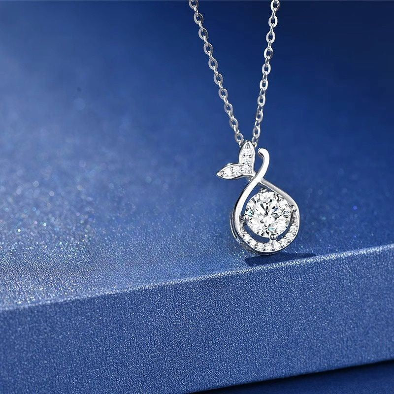 1pcs 999 Sterling Silver Round Zircon Mermaid Necklace, Dainty Luxury Style, Ideal For Birthday & Holiday Gifts