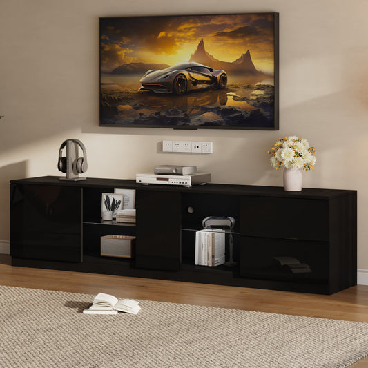 160 X 40 X 52 Cm TV Stand, High Gloss Dresser, Sideboards With LED Lighting, Lowboards Suitable For 65in TV, Suitable For Living Room And Bedroom,Black