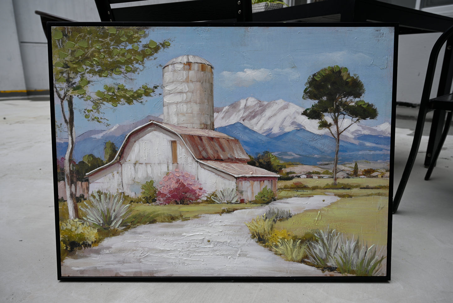 Framed Rustic Farmhouse Canvas Wall Art Beautiful Field Painting Wildflower Barn Print Nature Scenery Picture French Countryside Poster For Bathroom Bedroom Living Room Office Wall Decor 32x24in