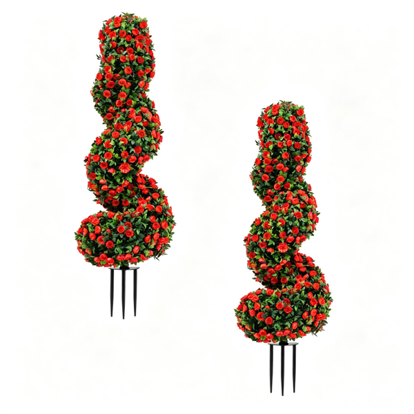 2 Pack Realistic Lifelike Faux Spiral Plant, All-Weather PE Artificial Flower Shrub For Indoor Outdoor Home Garden Decoration - Red