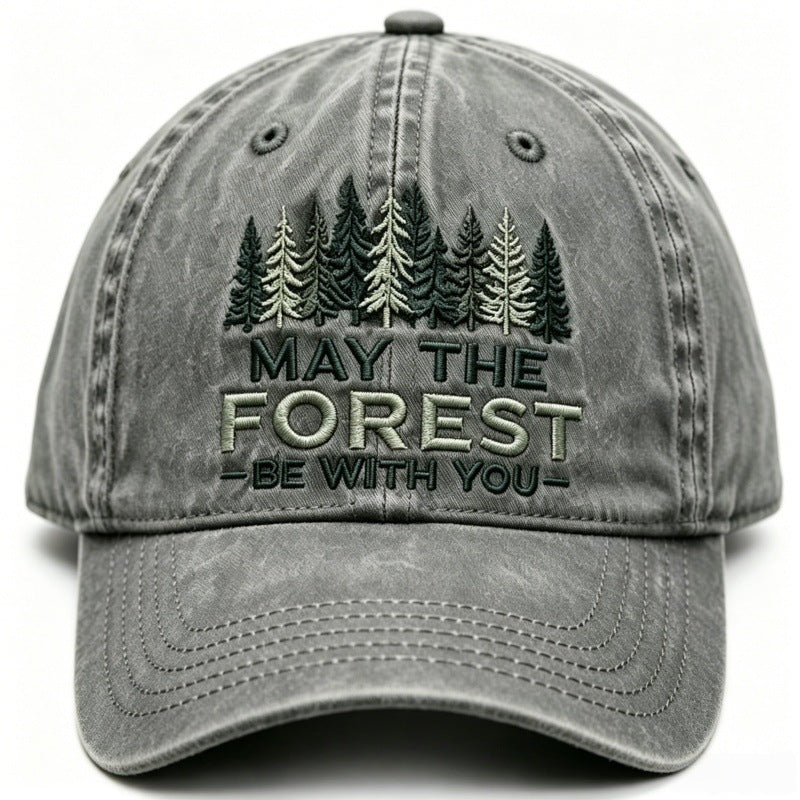 Water-washed, Distressed Forest-themed Embroidered Outdoor Casual Baseball Cap
