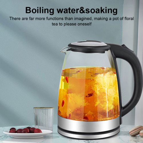 Stainless Steel Glass Electric Kettle 360  Rotation LED Light Kitchen Water Jug