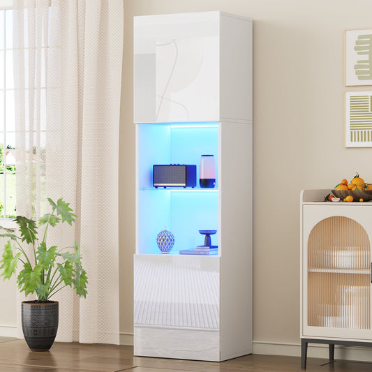 White High Gloss Display Case With LED Lighting, 1 Glass Shelves, 45x35x160 Cm, Display Cabinets, Freestanding Display Cabinets, Tall Cabinets, Storage Cabinets