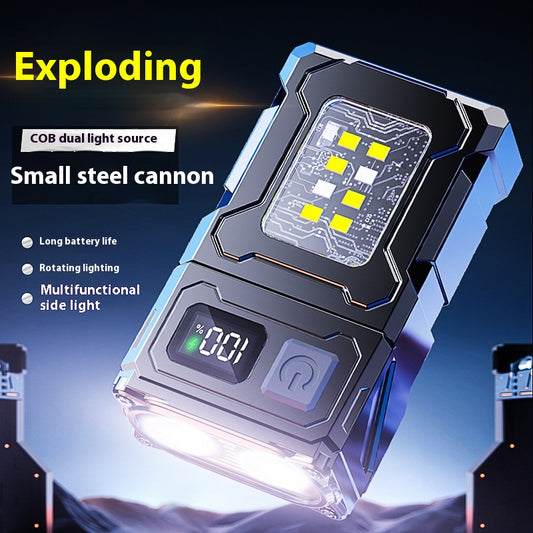 Keychain Light Type-C Charging Outdoor Highlight Lock And Load Spray Dual Light Source Strong Light Mini Flashlight