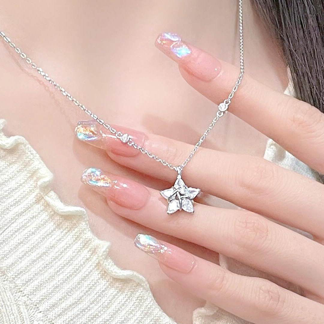 1pc 999 Sterling Silver Diamond Star Pendant Necklace, Delicate Luxurious Style, Perfect For Daily Wear & Valentine's Gifts
