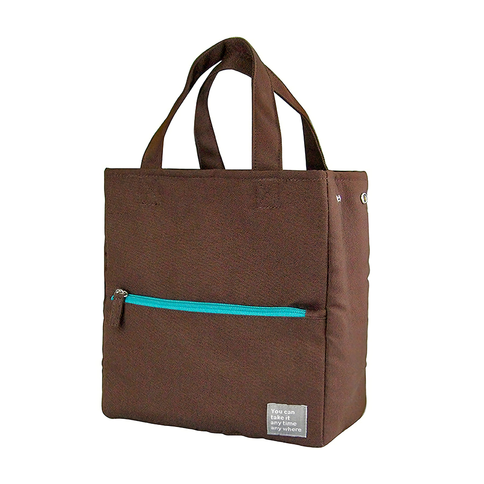 Portable 22x11.5x25cm Insulated Lunch Bag Food Container Picnic Storage Handbag Brown