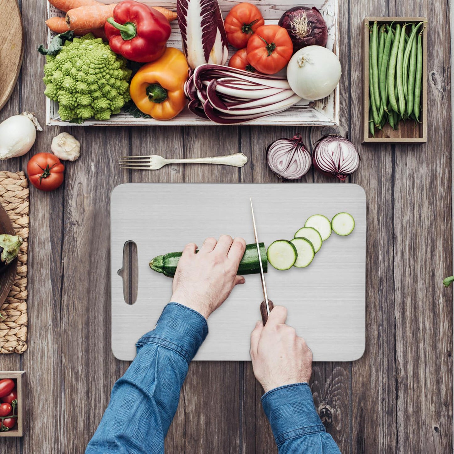 Cutting Board Double-Sided Stainless Steel Chopping Boards For Kitchen Camping 36x25cm