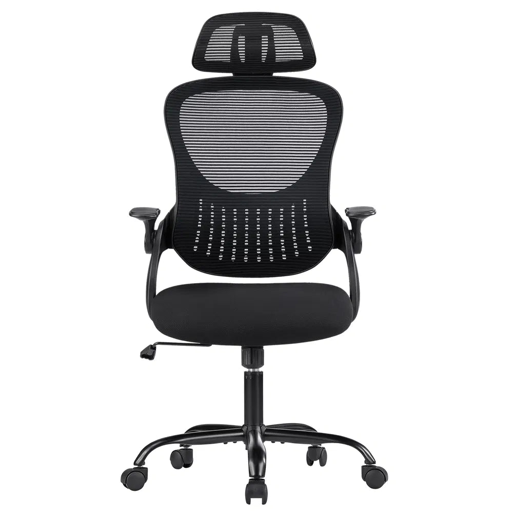 Ergonomic Office Computer Desk Chair, Mesh High Back Rolling Swivel Adjustable Task Chair With Headrest And Flip-up Armrests, Chair With Wheels, Black