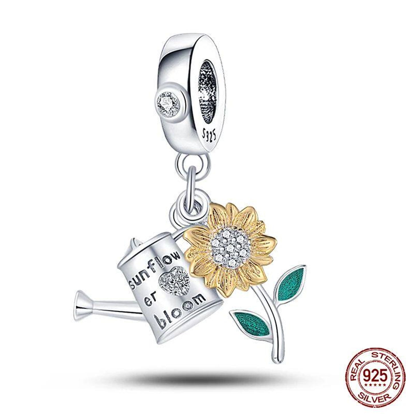 New 925 Sterling Silver Fashion Golden Sunflowers Heart