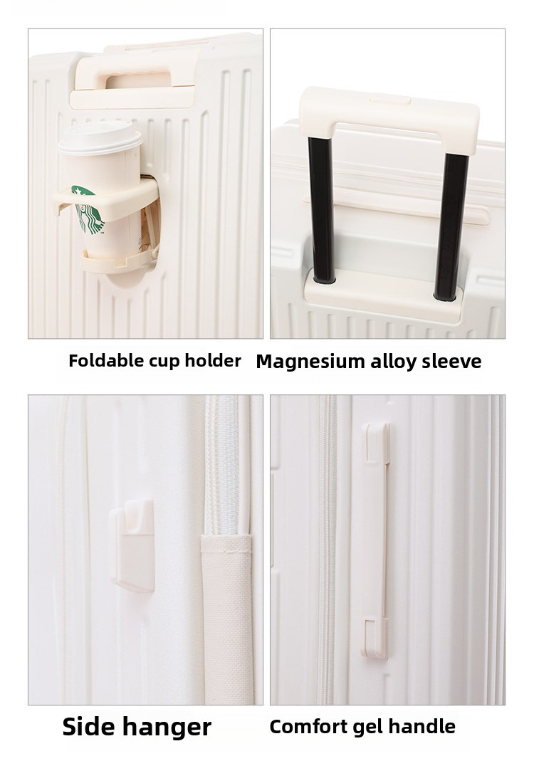 Front Opening Expandable Carry On Luggage, Large And Medium Sized Cabin Bag, Made Of Alloy Material, TSA Lock, USB Charging Port, Foldable Cup Holder