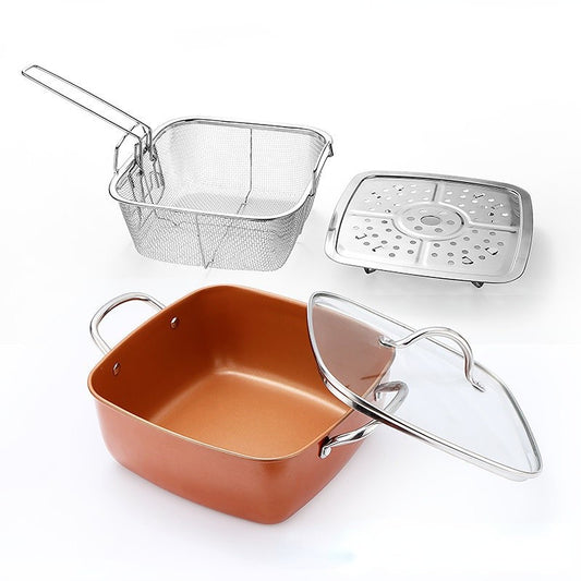 24cm Square Kitchen Fryer Non Stick Chip Pan Potato Fryer W  Basket Cooking Pot