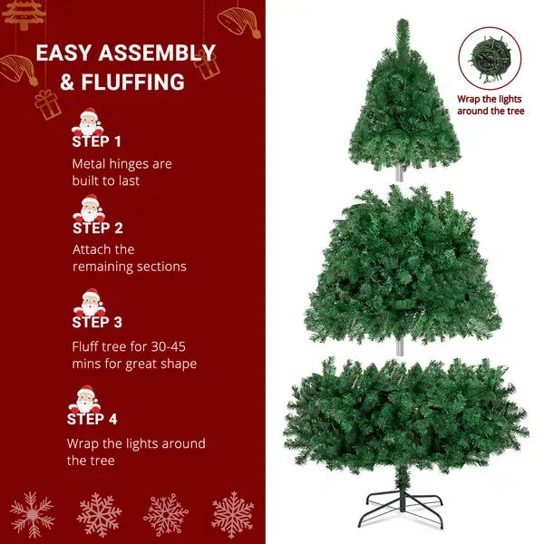 FCH 6ft PVC Material DIY 150 Lights Warm Color 8 Modes 1050 Branches Christmas Tree Green