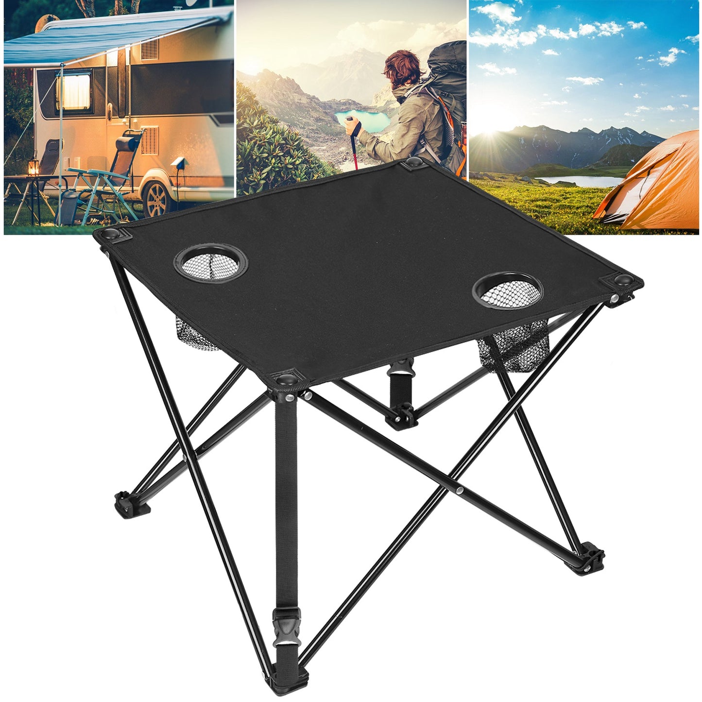1Pc 2Pc Options Foldable Camping Table Portable Picnic Table Lightweight Travel Desk With 2 Cup Holders Carrying Bag Color Options Black Orange Green Red Blue Navy Blue