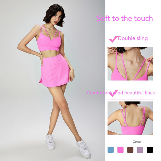 Nude Feel Double-strap Yoga Vest With Chest Pad Thin Shoulder