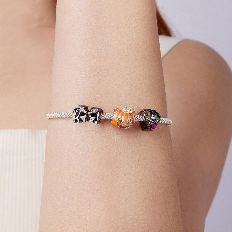 Halloween Than Heart Skull Bead Accessories Funny Festival S925 Silver