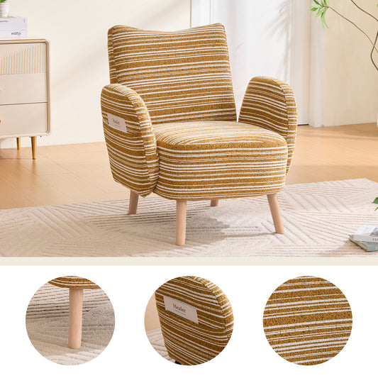 Modern Armchair, Fabric With Circle Pattern, With Side Pocket, Solid Wood Legs, Comfortable Reading Chair, Living Room, Bedroom, Office Mustard Yellow BouclE