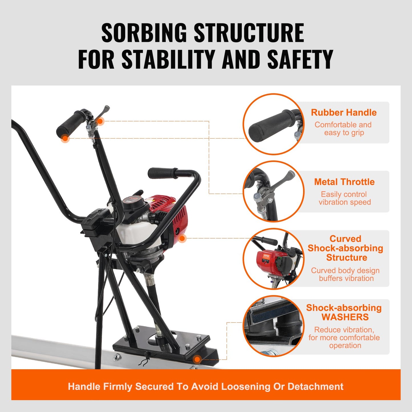 Gas Concrete Power Screed, 11ft Aluminum Board Straight Edge Bar Set, 4 Stroke Cement Finishing Vibrating Motor With Height Adjustable Handles, High Efficient Concrete Tools 6500RPM