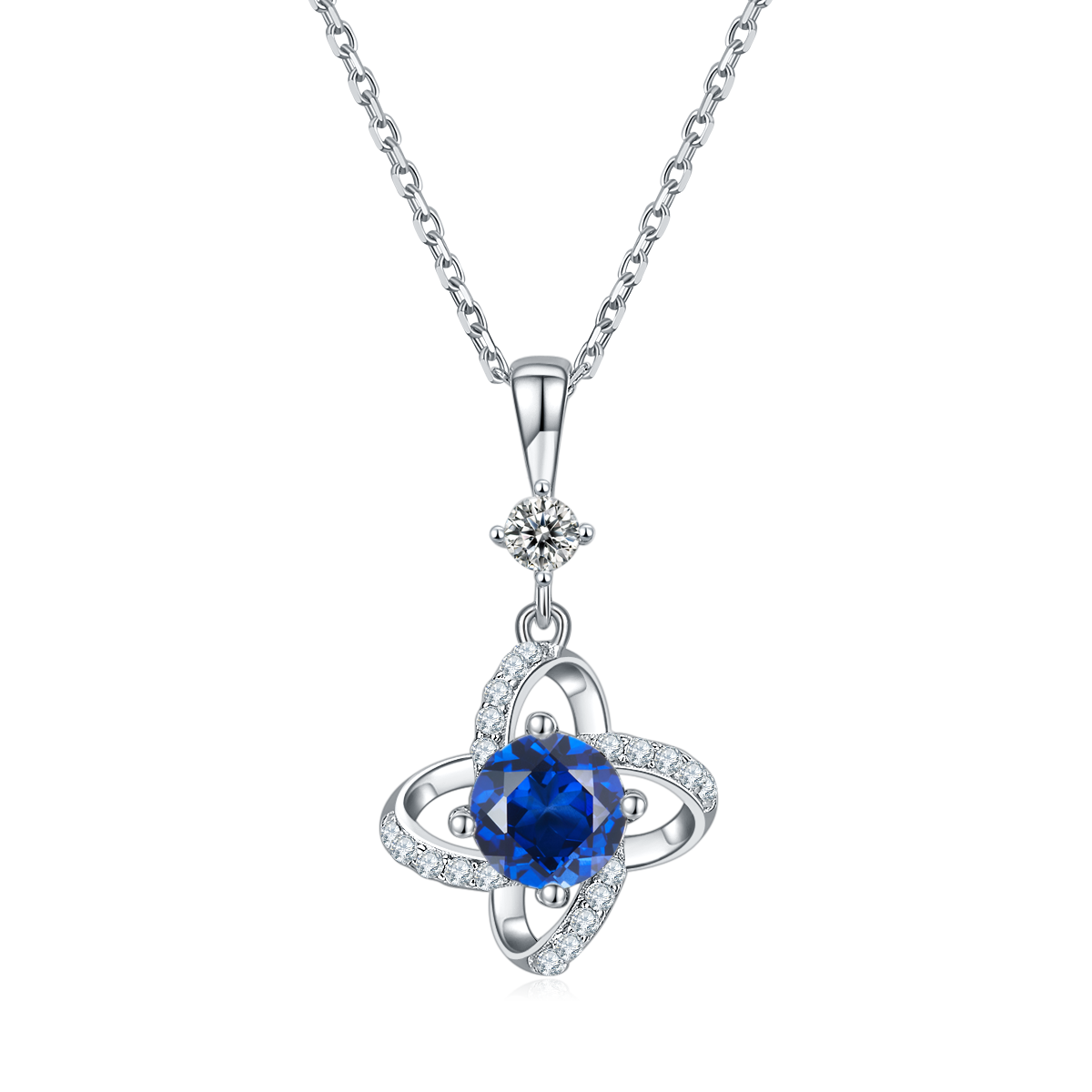 S925 Sterling Silver 4-Leaf Clover Necklace, 6.5mm Moissanite & Lab-Grown Gemstone, Platinum Plated 45cm Chain, 2.8g Women's Fine Jewelry Gift Box