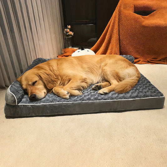 Removable And Washable L-Shaped Pet Sofa Dog Bed With Sponge Padding And Rose Velvet For Warmth