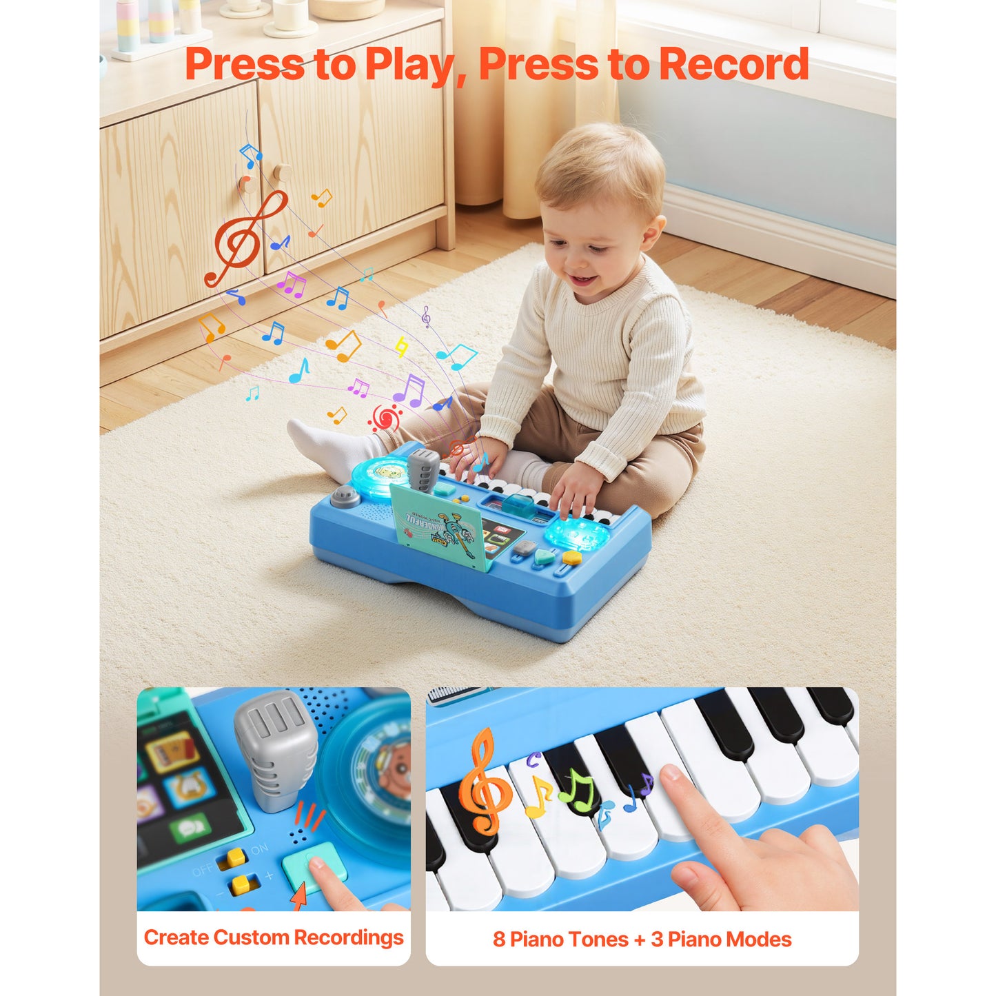 Baby DJ Playset For Toddlers 1-3, Educational Musical Table Toys With 133 Sound Sources, Recording And LED DJ Turntable, Baby Activity Table For Birthday, Gift For Kids Aged 6 Months