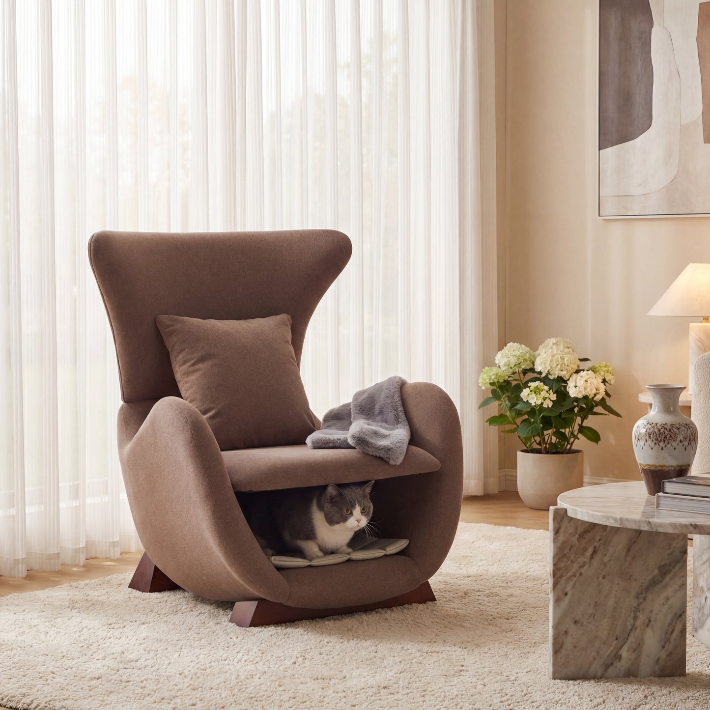 Modern Brown Polyester Accent Chair With Pet Storage Space - 330 Lbs Capacity, Living Room Lounge Chair, Stylish & Durable Design