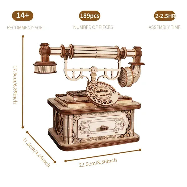 Creative Retro Telephone 3D Wooden Puzzle For Adults Tabletop Model Kits Decoration And Gift For Christmas Birthday