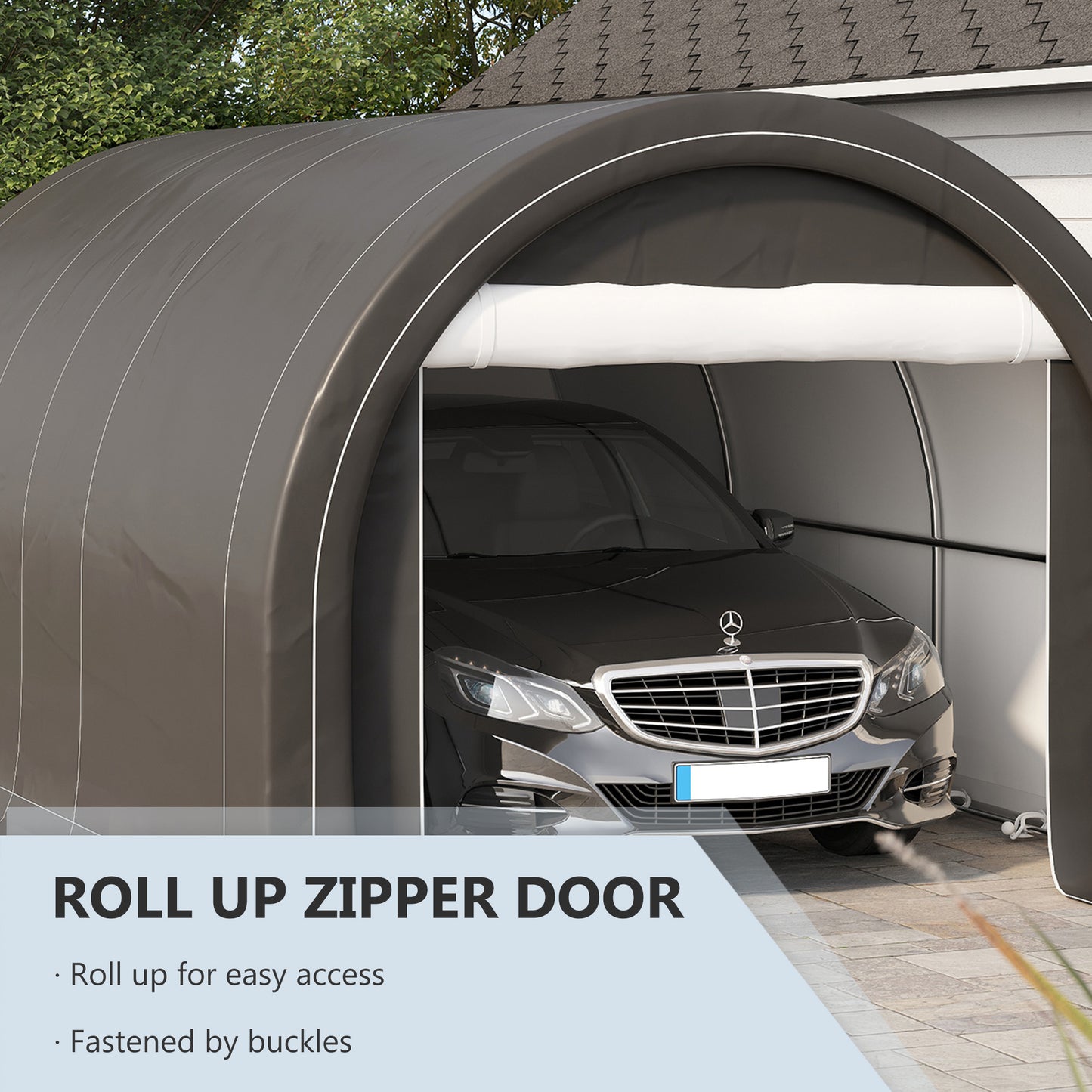 10 x 16 Carport, Heavy Duty Portable Garage Storage Tent with Large Zippered Door, Anti-UV PE Canopy Cover for Car, Truck, Boat, Motorcycle, Bike, Garden Tools, Outdoor Work, Gray