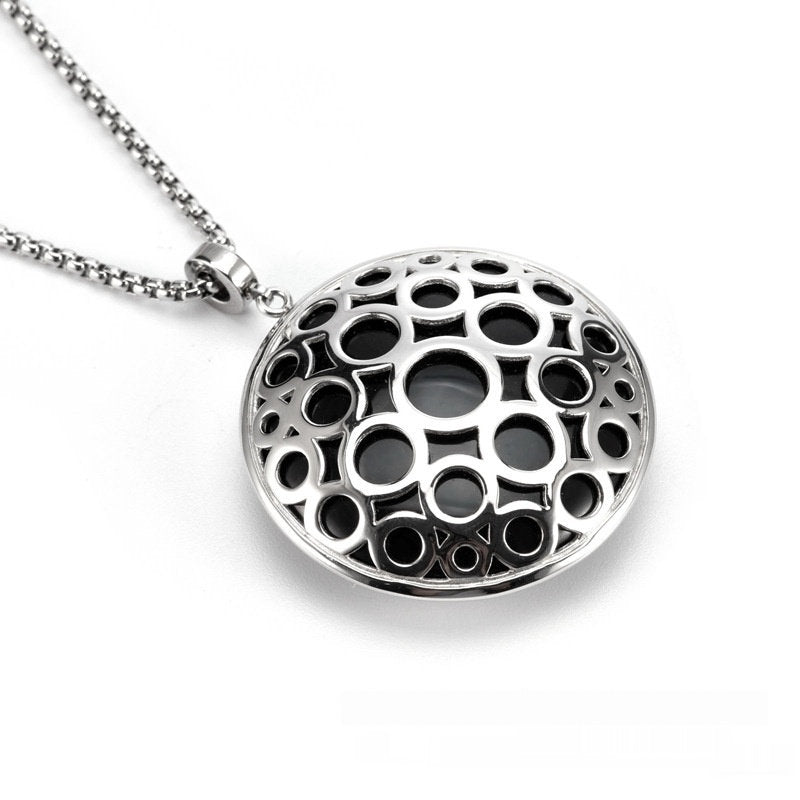 New Chinese Style Silver Round Hollow Crystal Stylish Trendy Titanium Steel Necklace Pendant Female Accessories