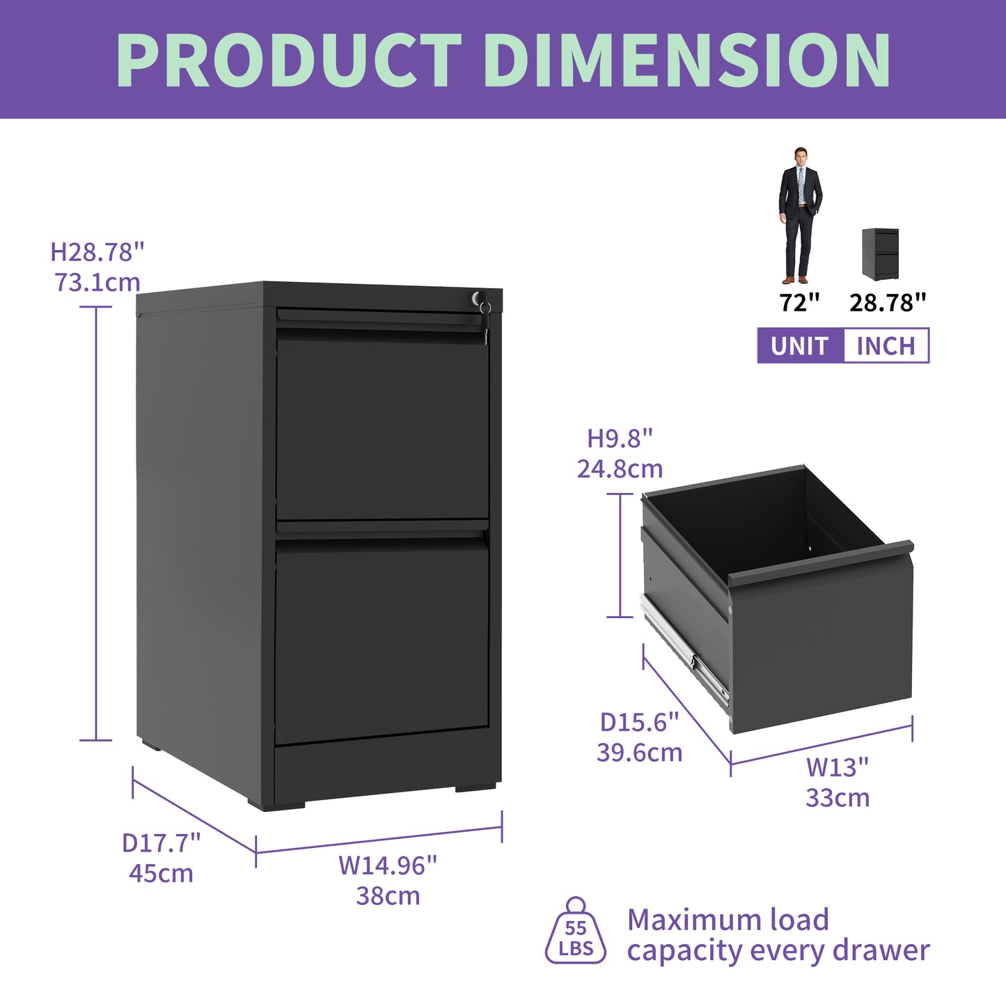 2 Drawer Metal Vertical File Cabinet With Lock Office Home Steel Vertical File Cabinet For A4 Legal  Letter Size
