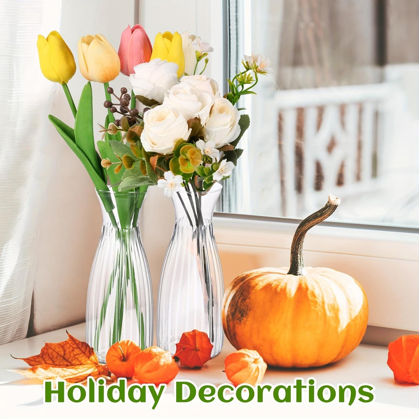 20-Piece Value Set Of Ribbed Plastic Vases Clear Design, Perfect For DIY Floral Arrangements & Various Bouquets  Versatile Decor Essential For Holidays, Home, Dining Tables, And Weddings.