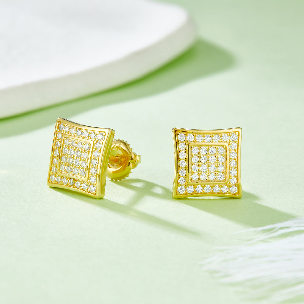 S925 Sterling Silver 76pcs D Color VVS1 Moissanite Square Stud Earrings 10mm Screw Back Hypoallergenic GRA Certified Gift Box