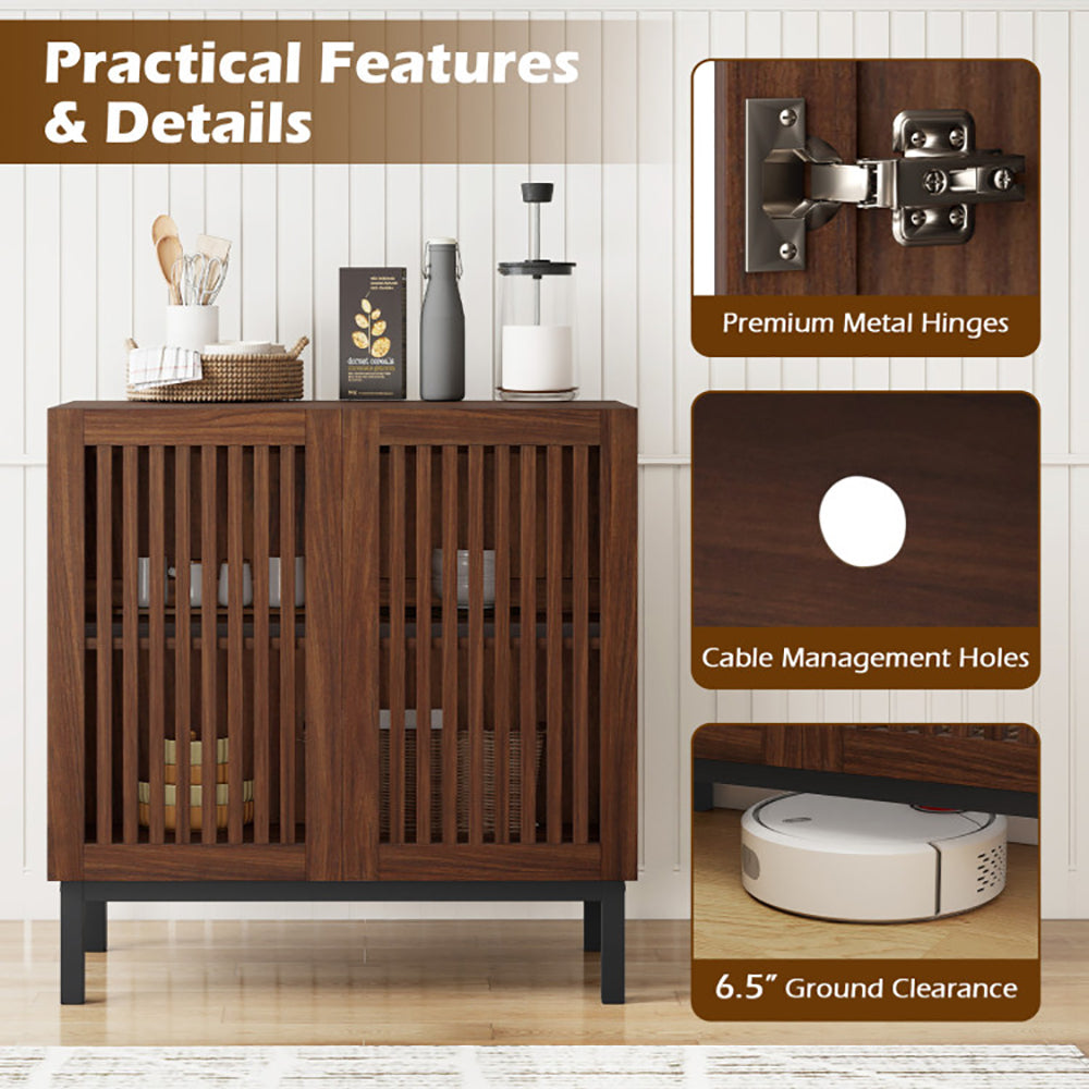 Buffet Cabinet With Storage 32 Inch Wooden Sideboard Coffee Bar Station With Adjustable Shelf Anti-toppling Devices