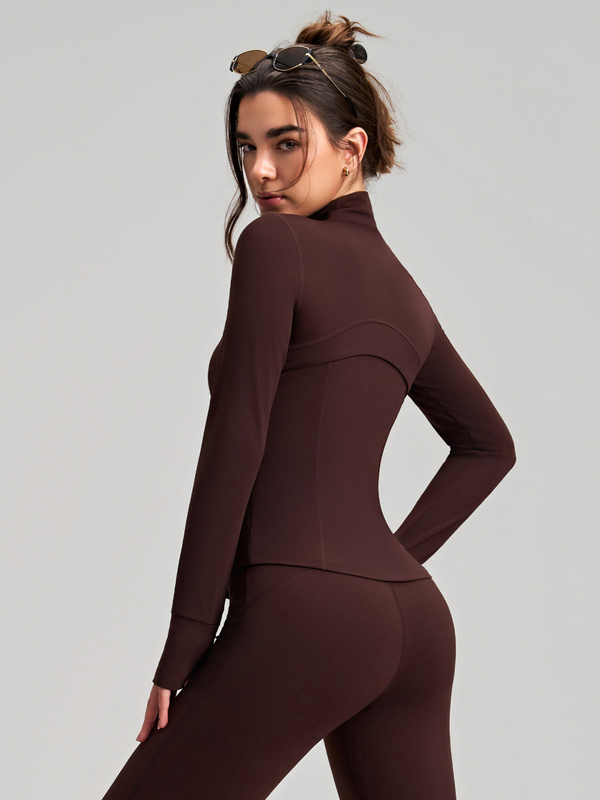 New Women's Slim-Fit Sports Jacket, Long-Sleeve Yoga Top With Finger Cuffs, Stand Collar Premium Yoga Wear