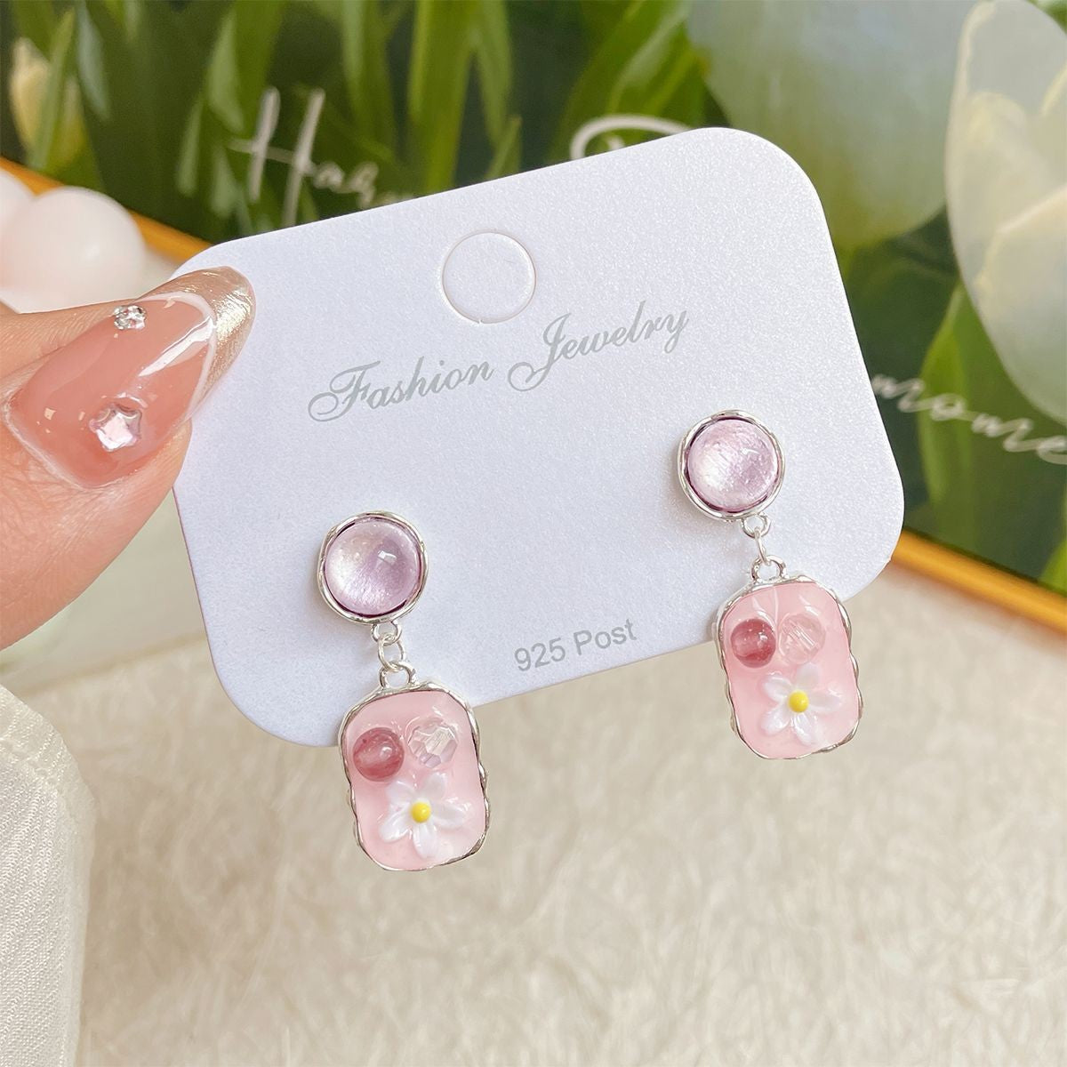 French Vintage Monet Garden Earrings Series Autumn Winter New Silver Needle Enamel Pearl Jewelry