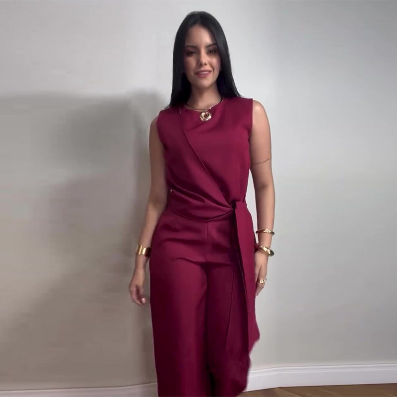 Sleeveless Minimalist Solid-color Pants Fashion Set