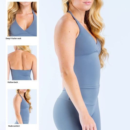 V-neck Halter Yoga Tank Top With Chest Pads