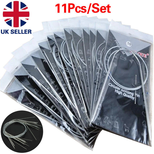11PCS Circular Knitting Needles Stainless Steel Various Sizes DIY Sewing Tools