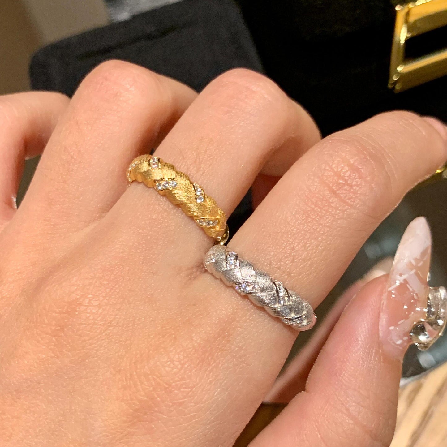 1pc 999 Sterling Silver Diamond Twisted Open Ring, Luxurious Retro Style, Perfect For Daily Wear And Valentine's Gift