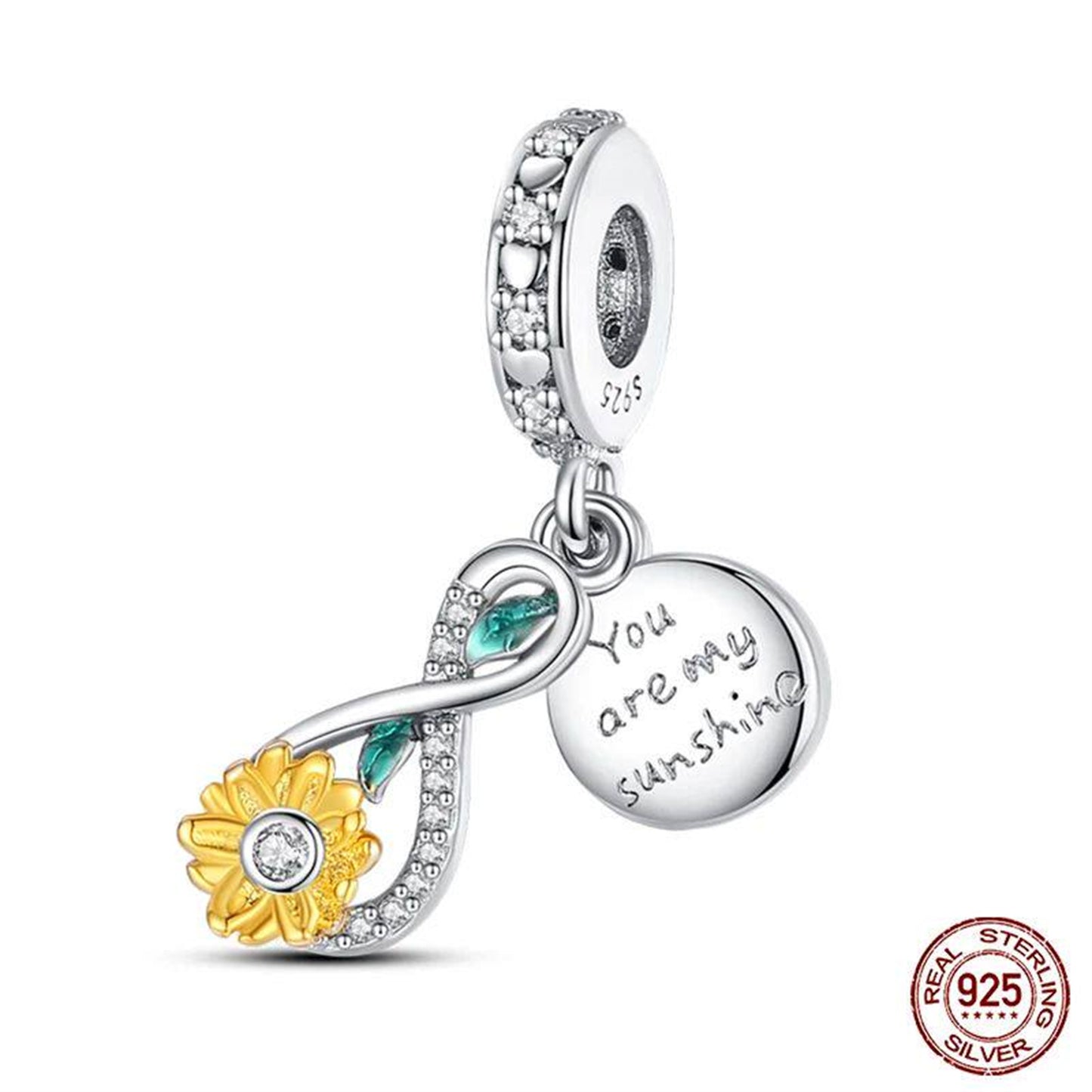 New 925 Sterling Silver Fashion Golden Sunflowers Heart