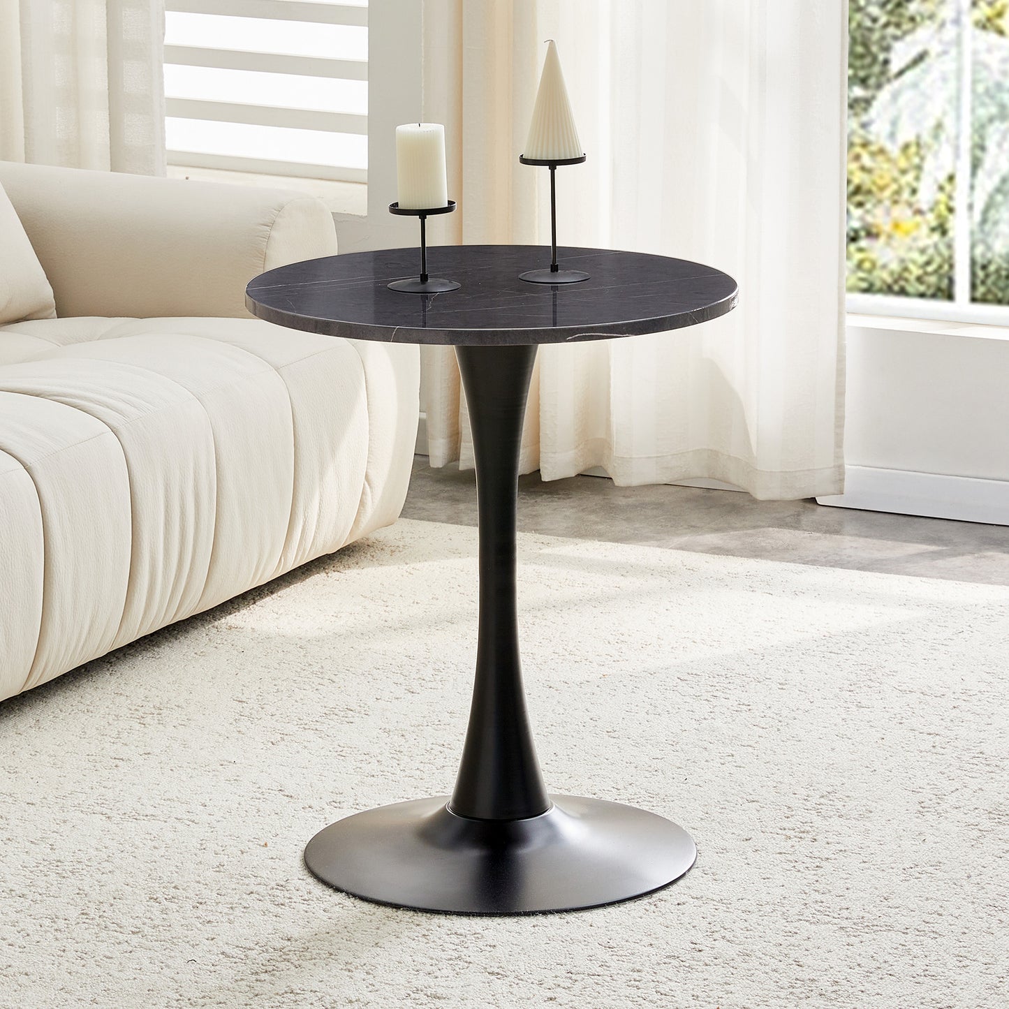 Round Dining Table, 23.6in Circle Tulip Table With Thickened Tabletop & Metal Pedestal, Mid Century Modern Bistro Table For Kitchen, Small Places, Living Room, Cafe  Faux Marble