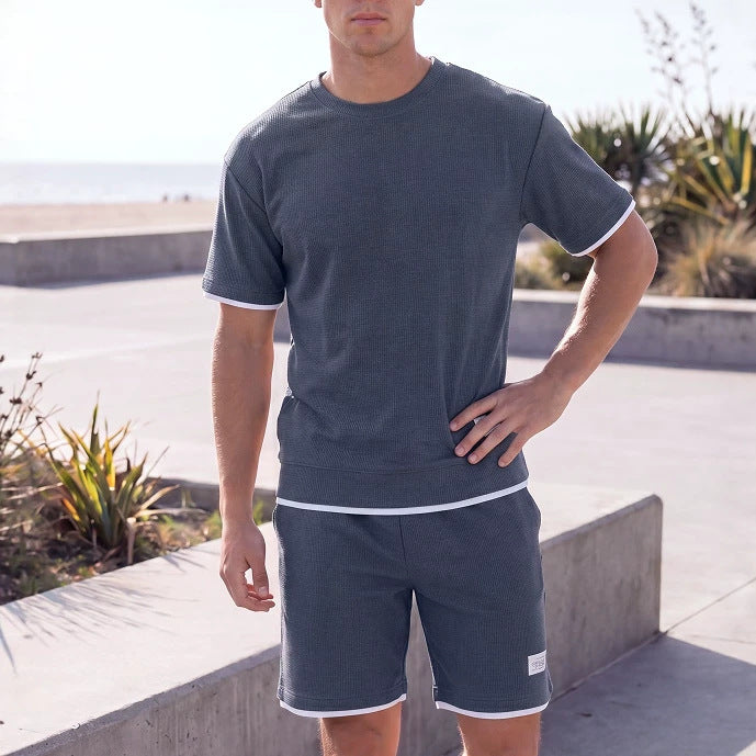 Athleisure T-shirt And Shorts Waffle-knit Set Korean-style Chic For Wearing Out