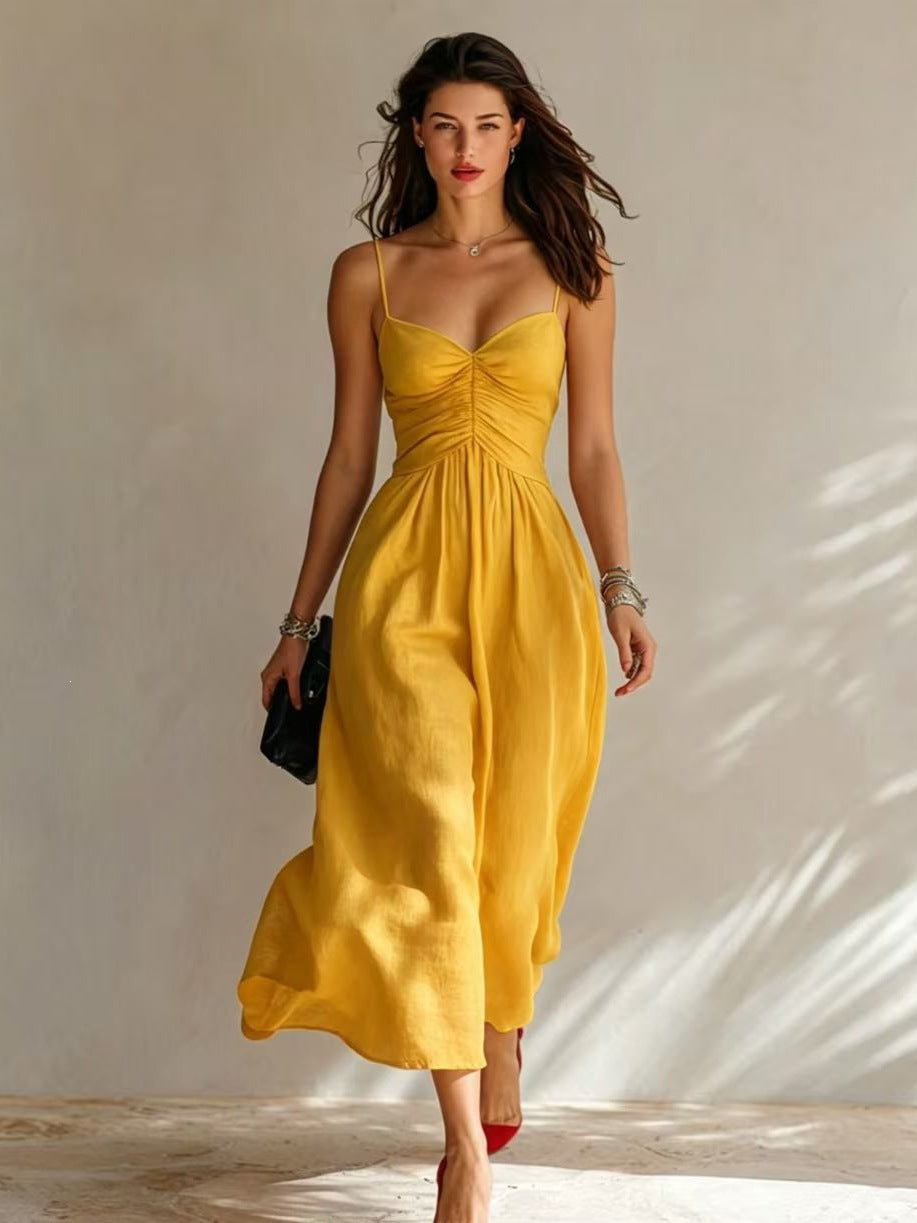 Spring Summer Pleated Strap Dress New Style