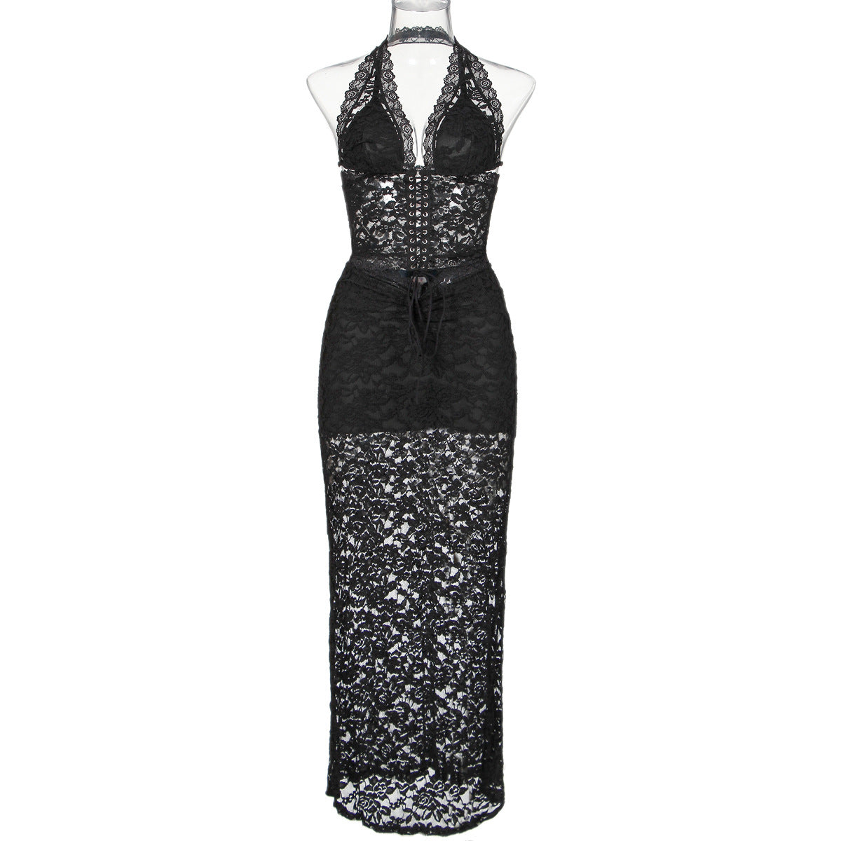 All-match Lace Beauty Back Halter Underwear Dress Suit