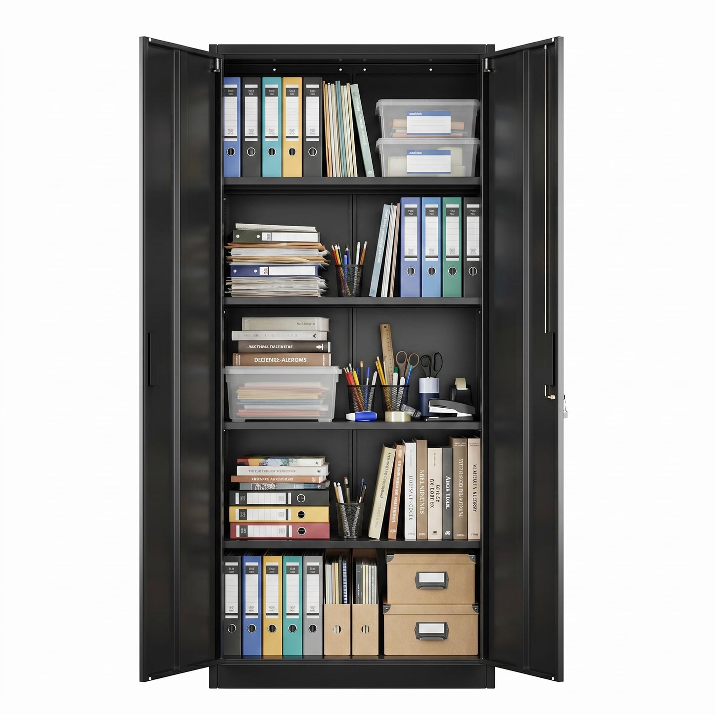 Metal Garage Storage Cabinet, Lockable Steel Storage Cabinet With 4 Adjustable Shelves For Garage, Office, Home, Assembly Required, Black