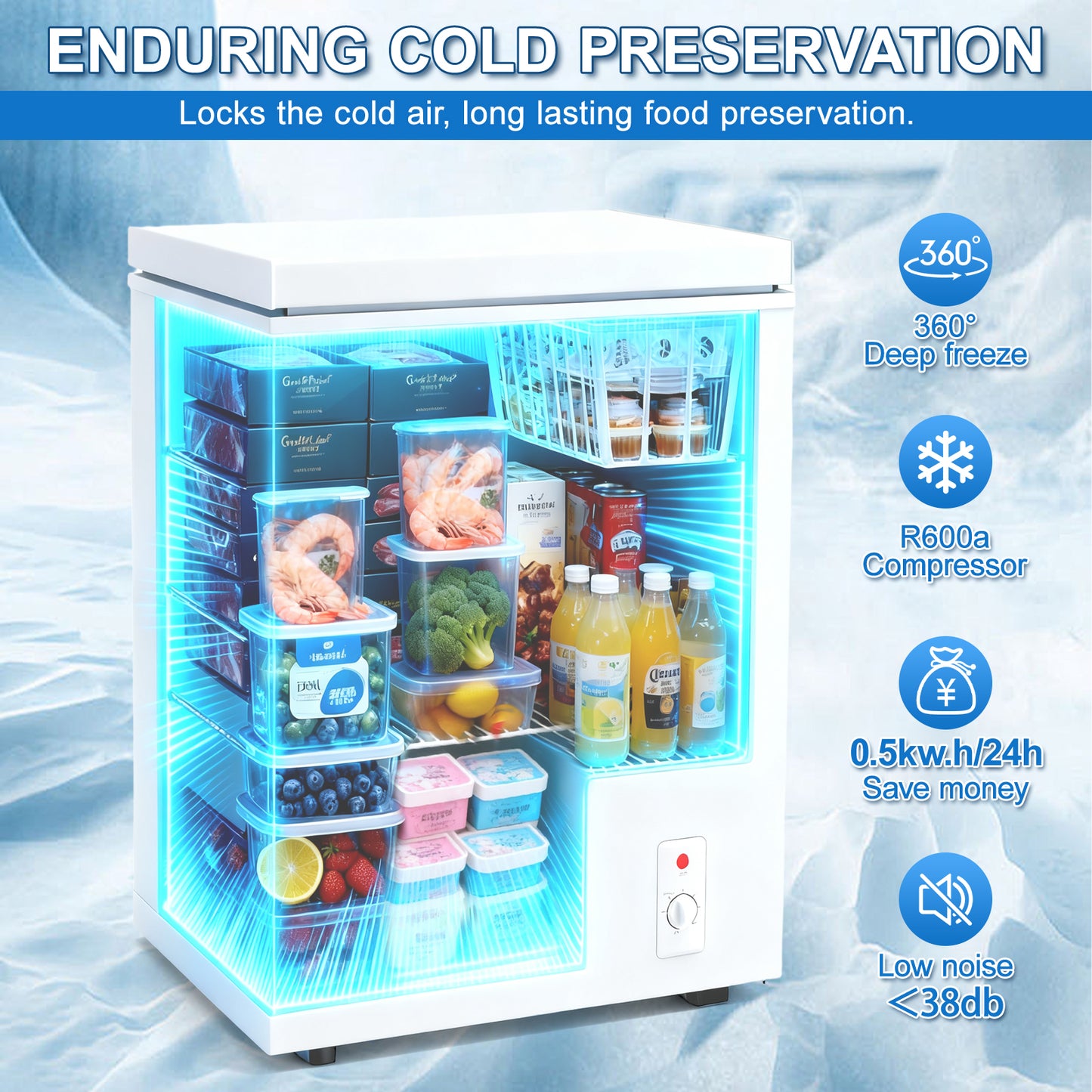 3.5 Cu.Ft Small Chest Freezer Compact Deep Freezer With 7-Level Temperature Control, Rapid Cooling, Energy Efficient & Quiet For Home, Garage, Apartment, And Kitchen, White