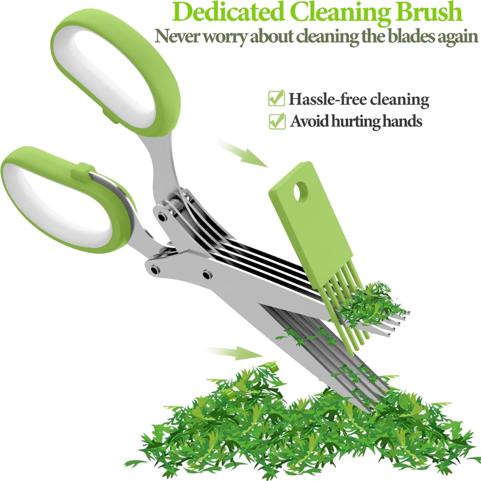2026 Upgraded Stainless Steel Herb Scissors Multi-Blade Herb Shears & Cutter Tool For Kitchen Prep Green, 8.3
