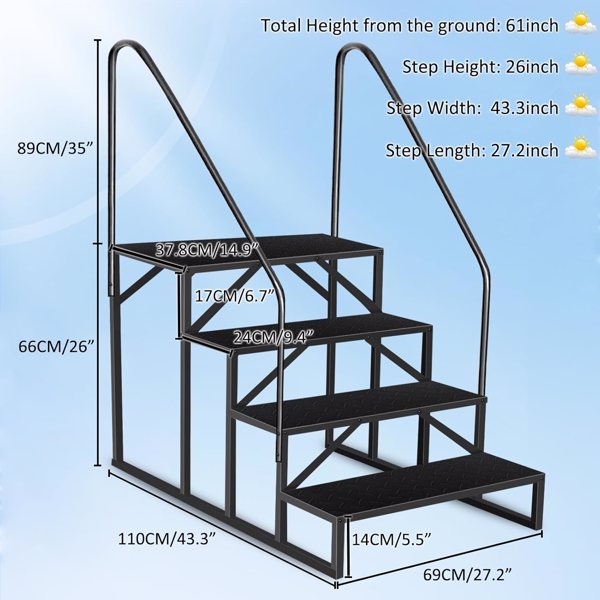 Swimming Pool Ladder Above Ground, RV Steps With Handrail, Heavy Duty Pool Step Hot Tub Steps, 660 Lbs Weight Capacity Camper Step Stool Mobile Home Stair For Getting High  4 STEP, 2 HANDRAIL